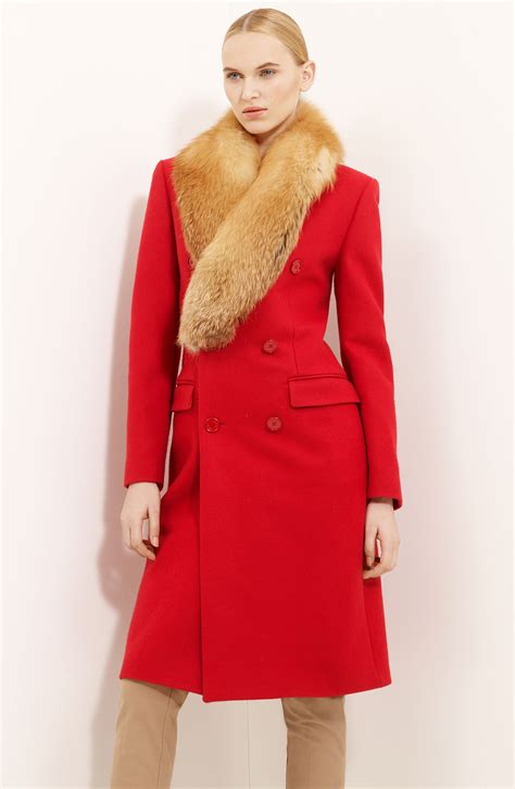 michael kors red coat black fur collar|Michael Kors removable hood coats.